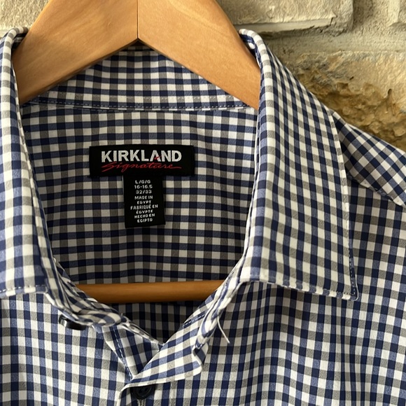 Kirkland Blue Gray and White Gingham Button Down Shirt size Large 16-16.5 32/33 - Picture 3 of 15